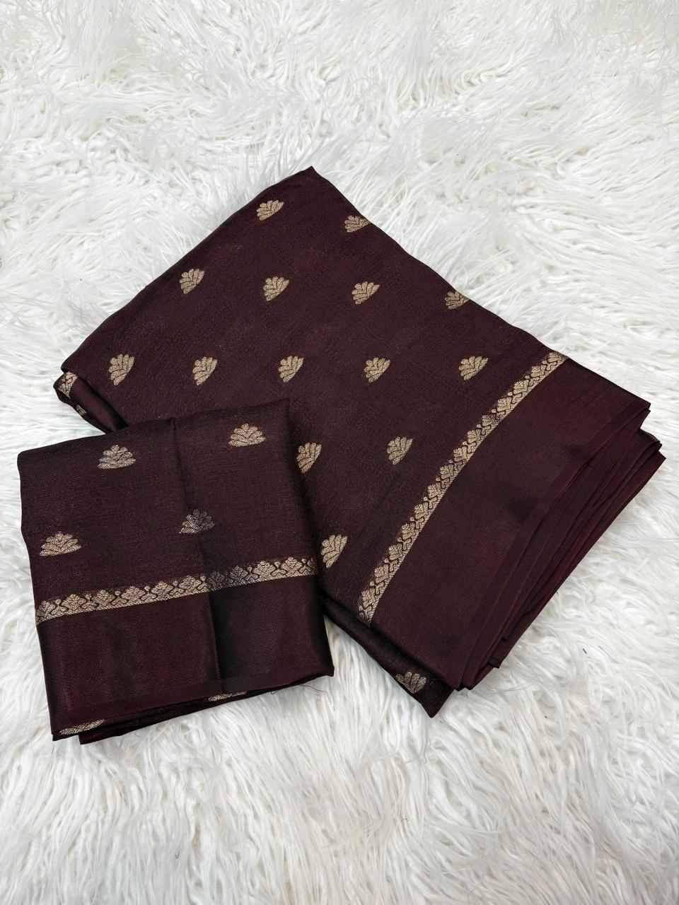 Viscose kadhi Crepe Saree with small floral motifs in all trendy colours