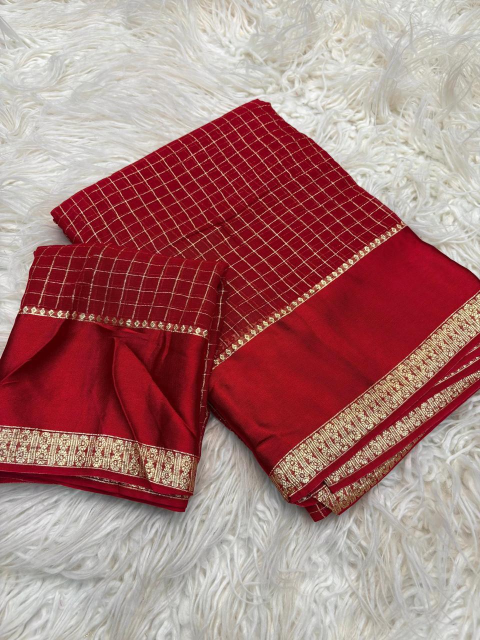 Pure Viscose Georgette Sarees with satin border all over chex