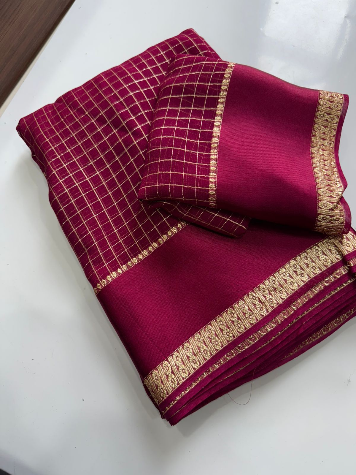 Pure Viscose Georgette Sarees with satin border all over chex